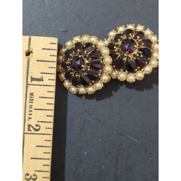 Vintage Napier Clip-On Earrings With Faux Pearls & Gems Estate  Patent Pending - Picture 8 of 8